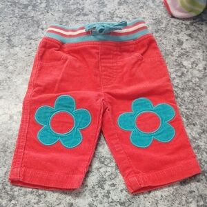 Kids Red Corduroy Pants with Teal Flower Accents Baby Boden 0-3 Mo